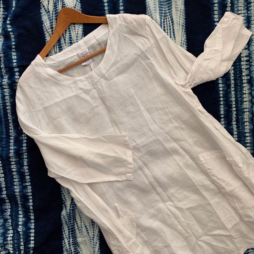 🌺 Match Point White Linen Tunic with Pockets